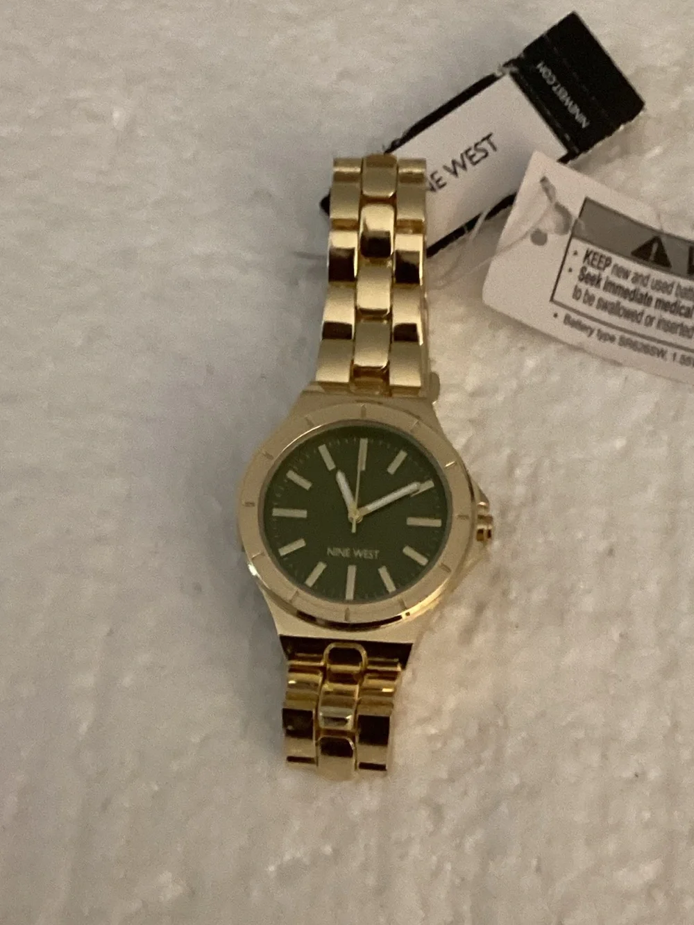 Nine West Gold Tone Bracelet Watch with Green Face
